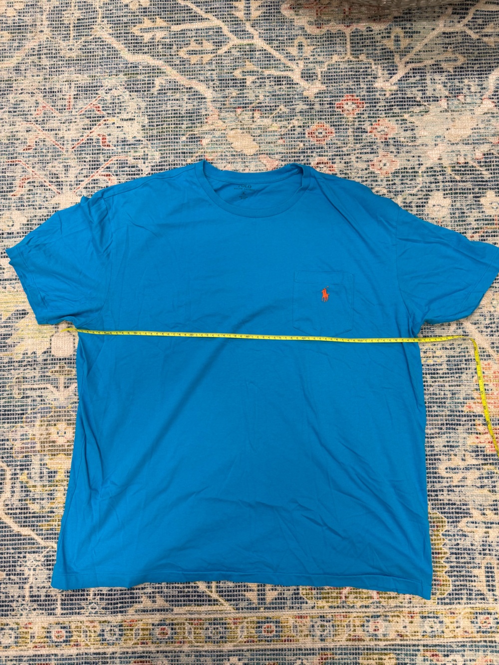 Ralph Lauren Bright Blue Short-Sleeve Pocket Tee with Orange Pony